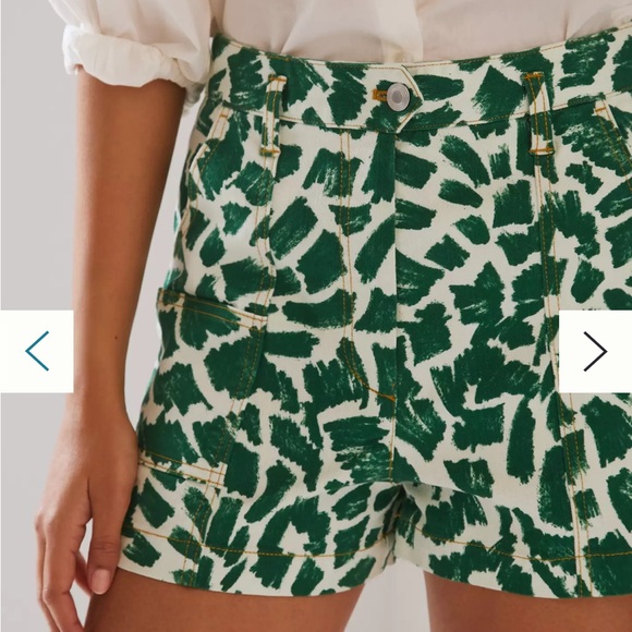 Maeve Anthropologie 32 Shorts Green White Gardener Cargo High Rise Abstract - Picture 2 of 9